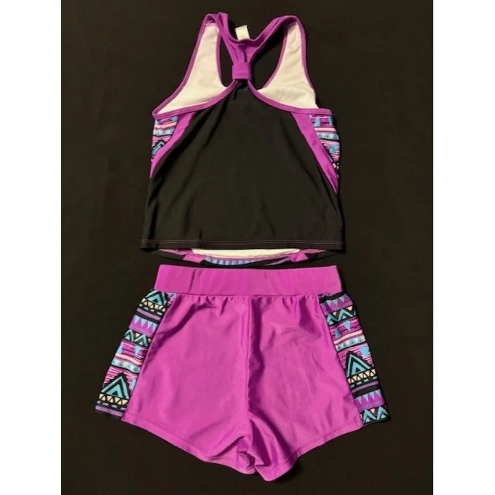 Joe Boxer girls size 10 2 piece bathing suit, magenta with geometric pattern
